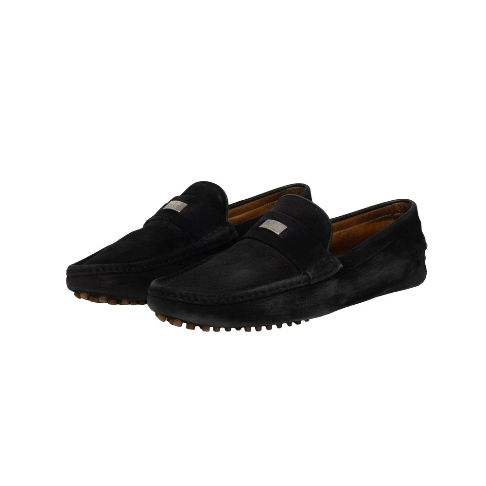 Gucci Men Black Suede Driving Loafers UK 9.5 US 10 EU 43.5 Moccasin Italy